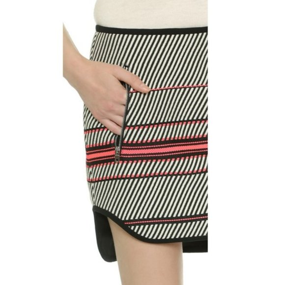 Rag & Bone New York Angular Stripe Embroidered Mini skirt Black White Pink - Picture 3 of 16